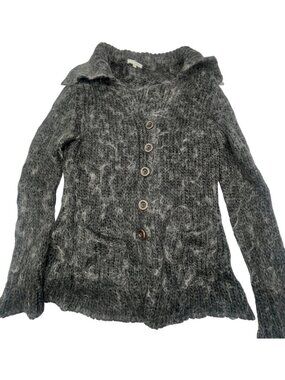 Laurie B cardigan knit sweater gray long sleeve soft collar wool size small READ